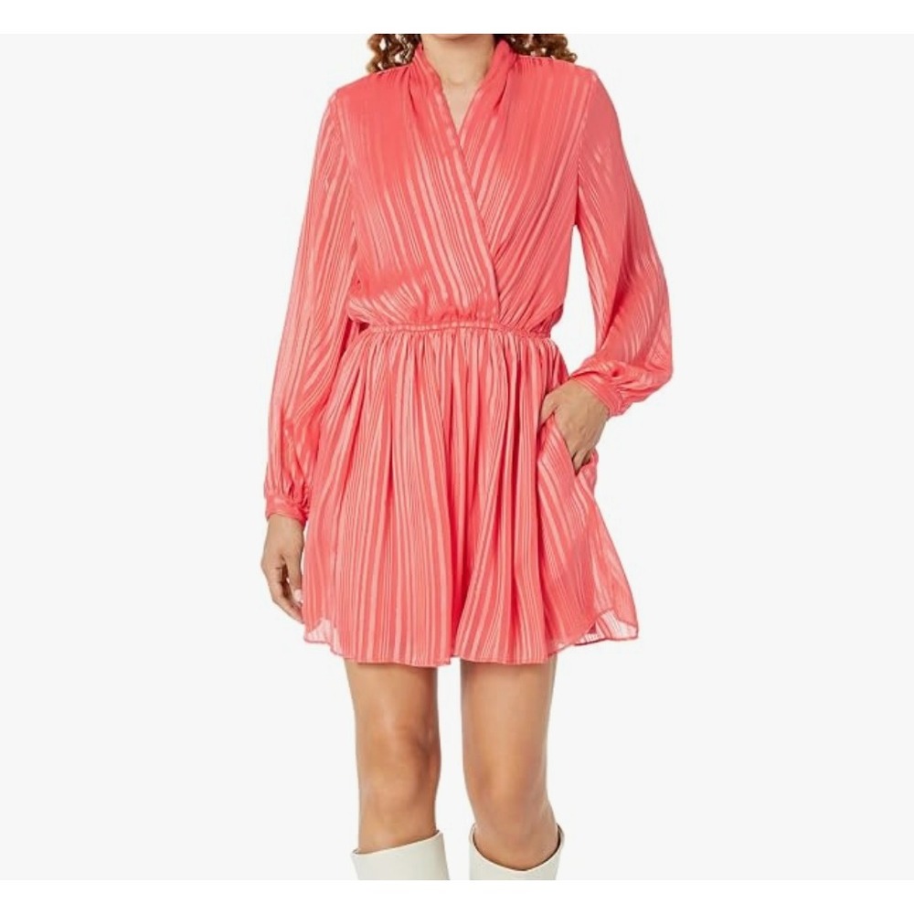 Black Halo Coral Sheer Metallic Striped Long Sleeve Palia Mini Dress in Size XS